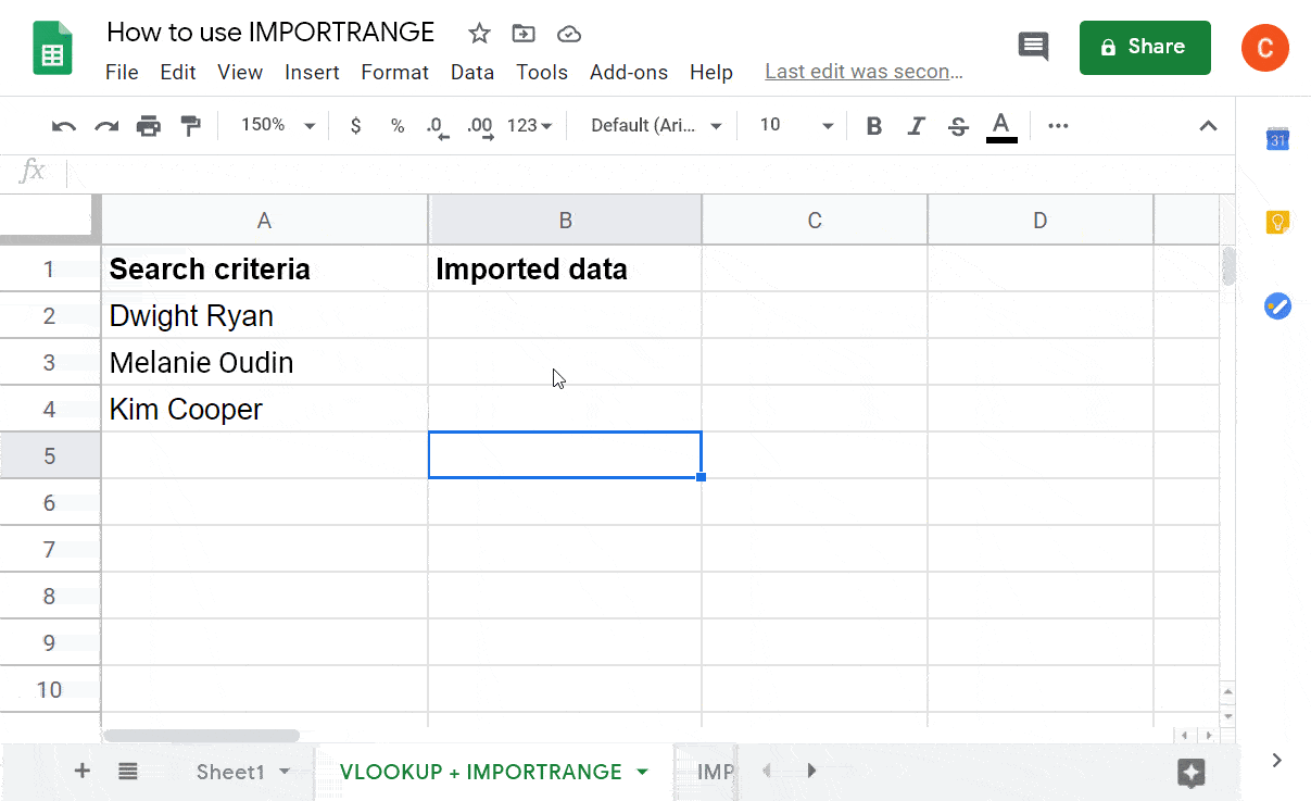 Ejemplo de fórmula VLOOKUP e IMPORTRANGE