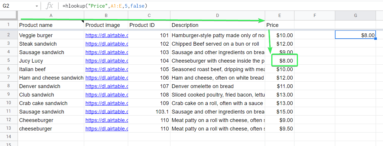 12 hlookup example