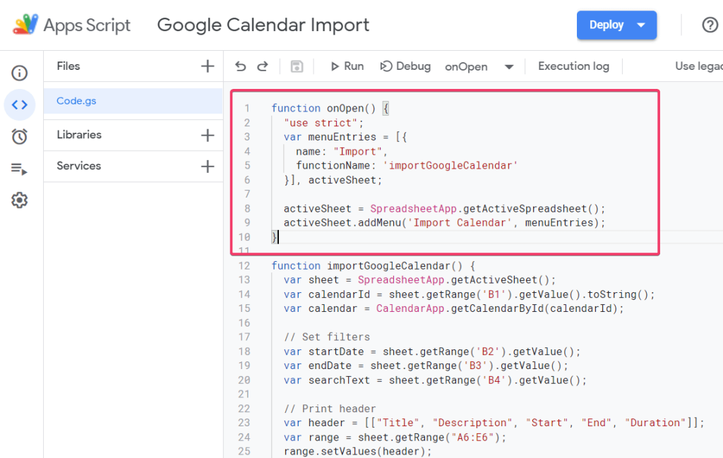 Two functions in the Apps Script