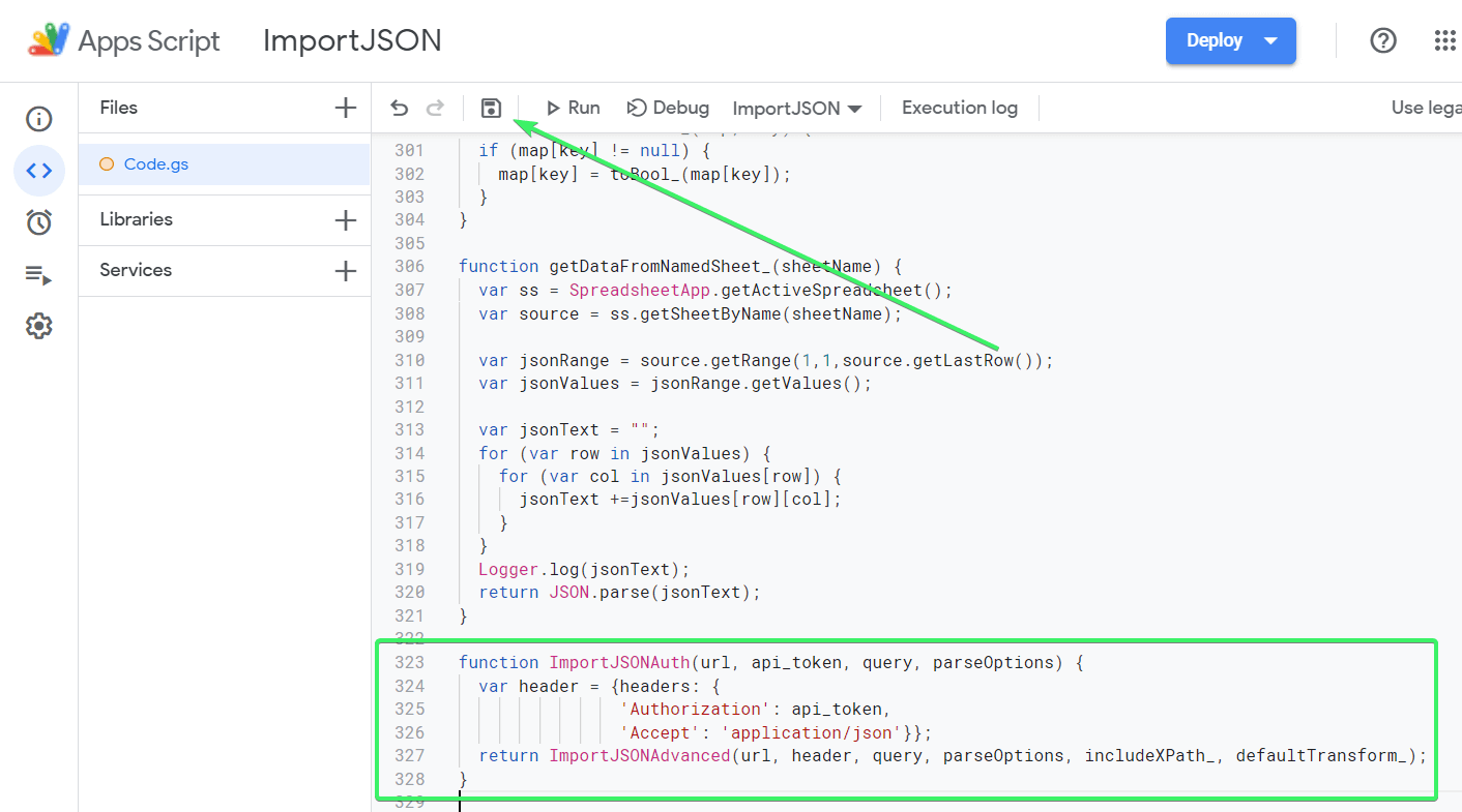 Crear una nueva función llamada ImportJSONAuth()