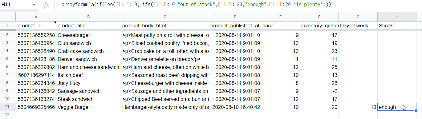 Array formula messed up after sorting