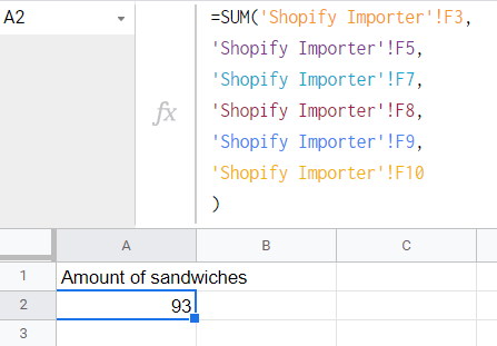 SUM formula example