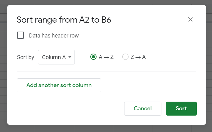 Sort range advanced