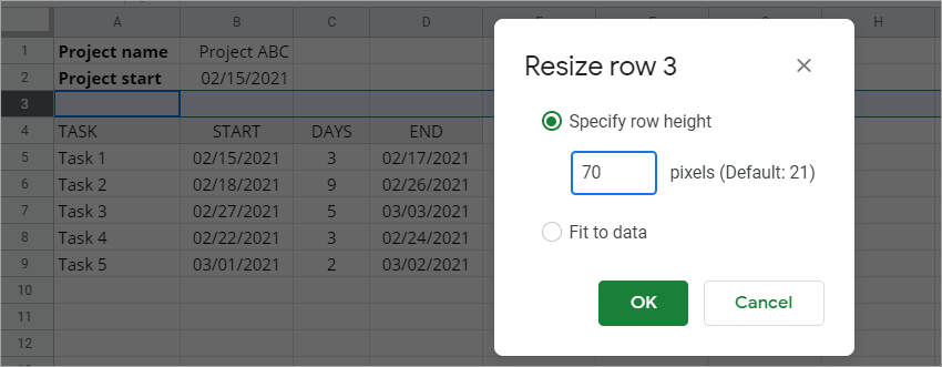 Adjust the height of Row 3