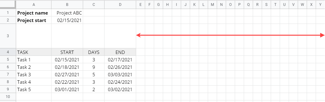 Adjust the width of Column E-Y
