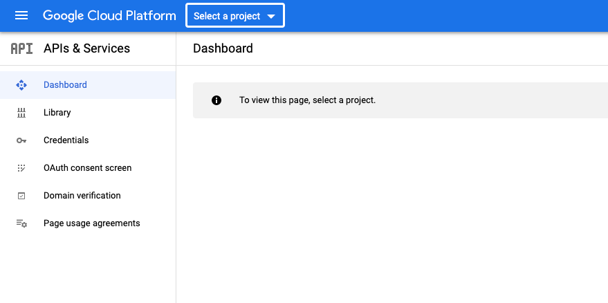Click “Select a project” in the top-right corner
