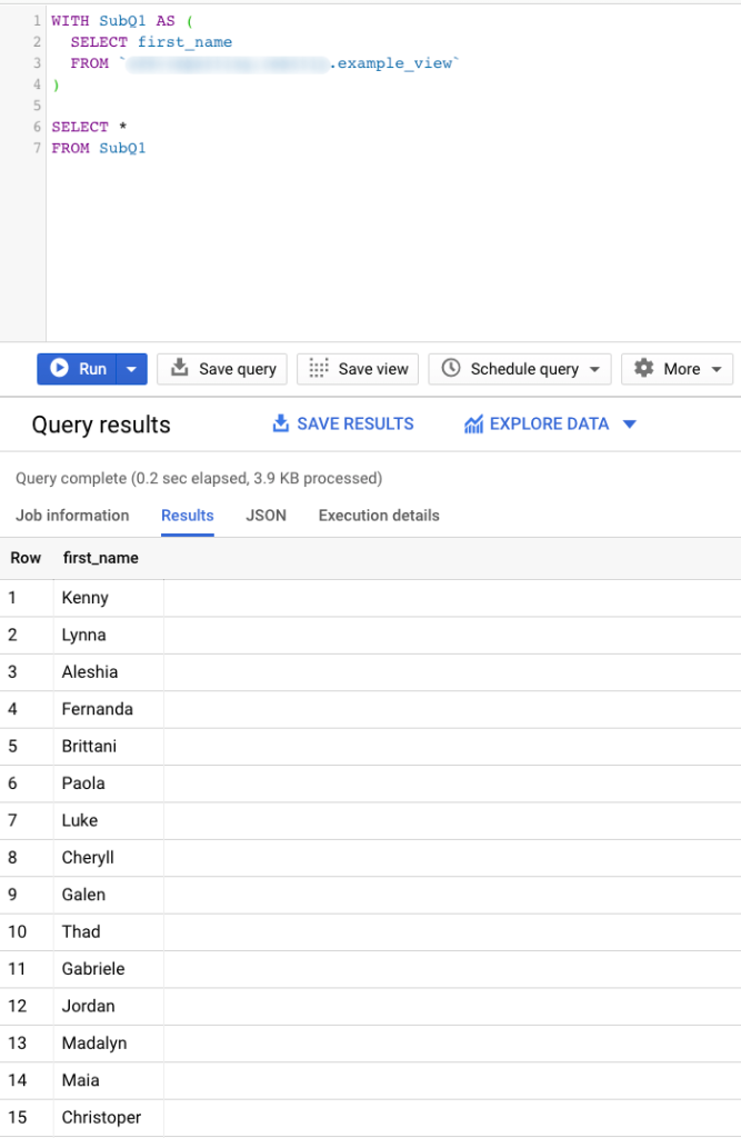 WITH clause query example