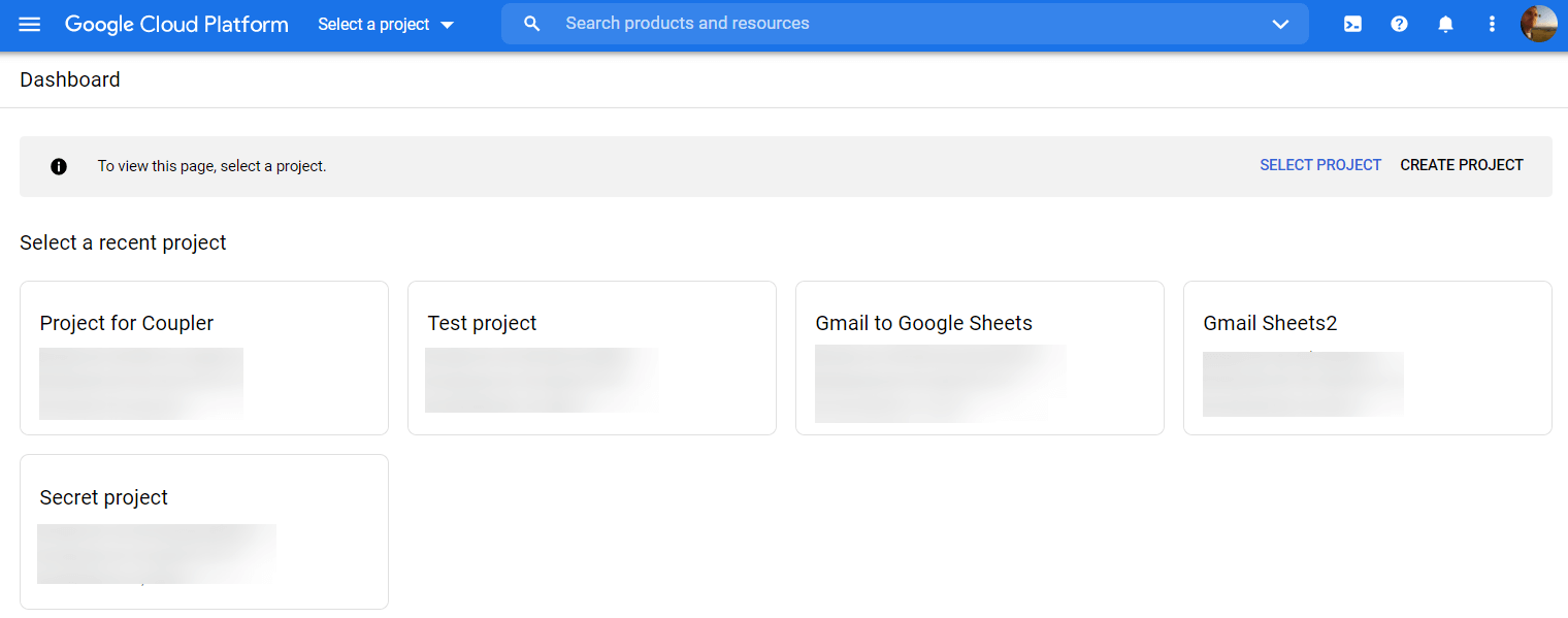 En Google Cloud Console, ve al selector de proyectos. 