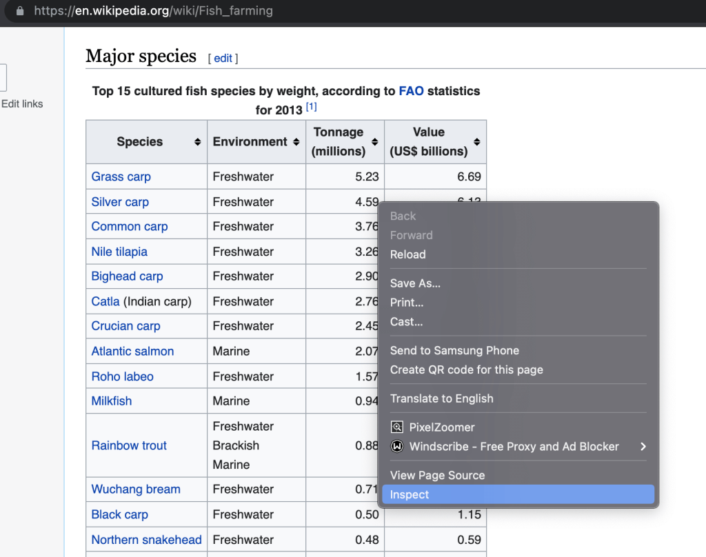 Right-click on the XML element and select Inspect.