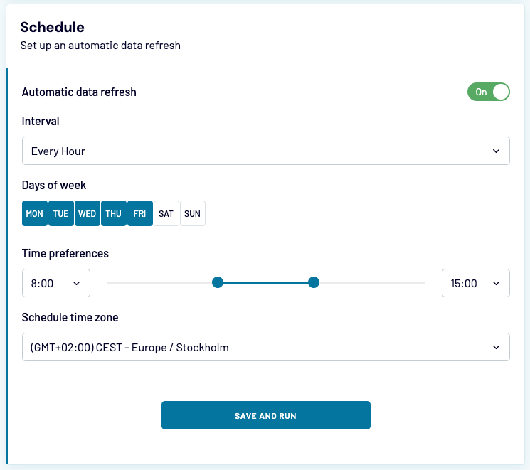Coupler.io establece el calendario para la actualización automática de datos