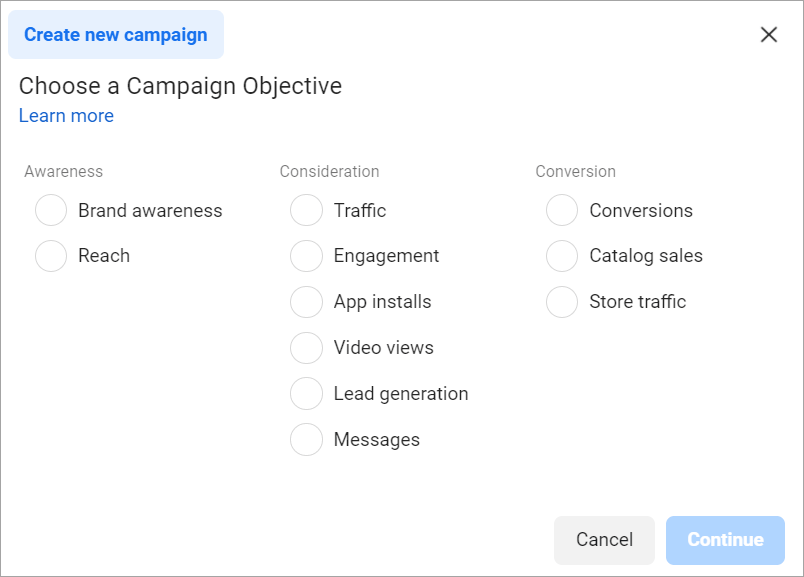 Figure 4.1.1. Choosing a campaign objective