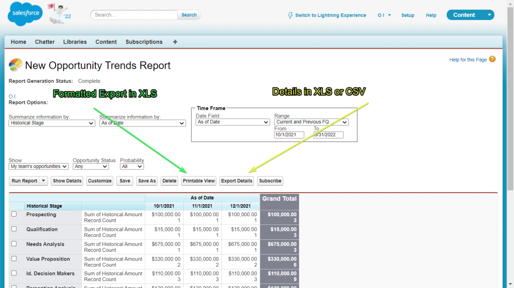 5 export buttons salesforce classic