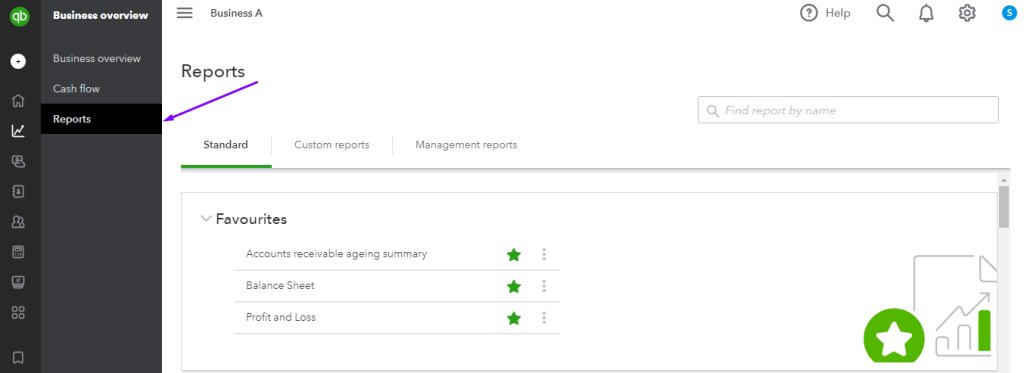 1 quickbooks reports tab