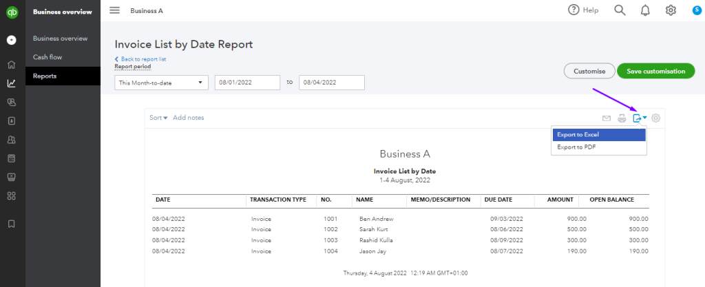 4 quickbooks export excel