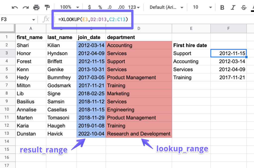 2 result lookup range