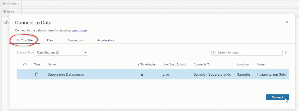 Conexión a la fuente de datos Superstore en Tableau Cloud 1