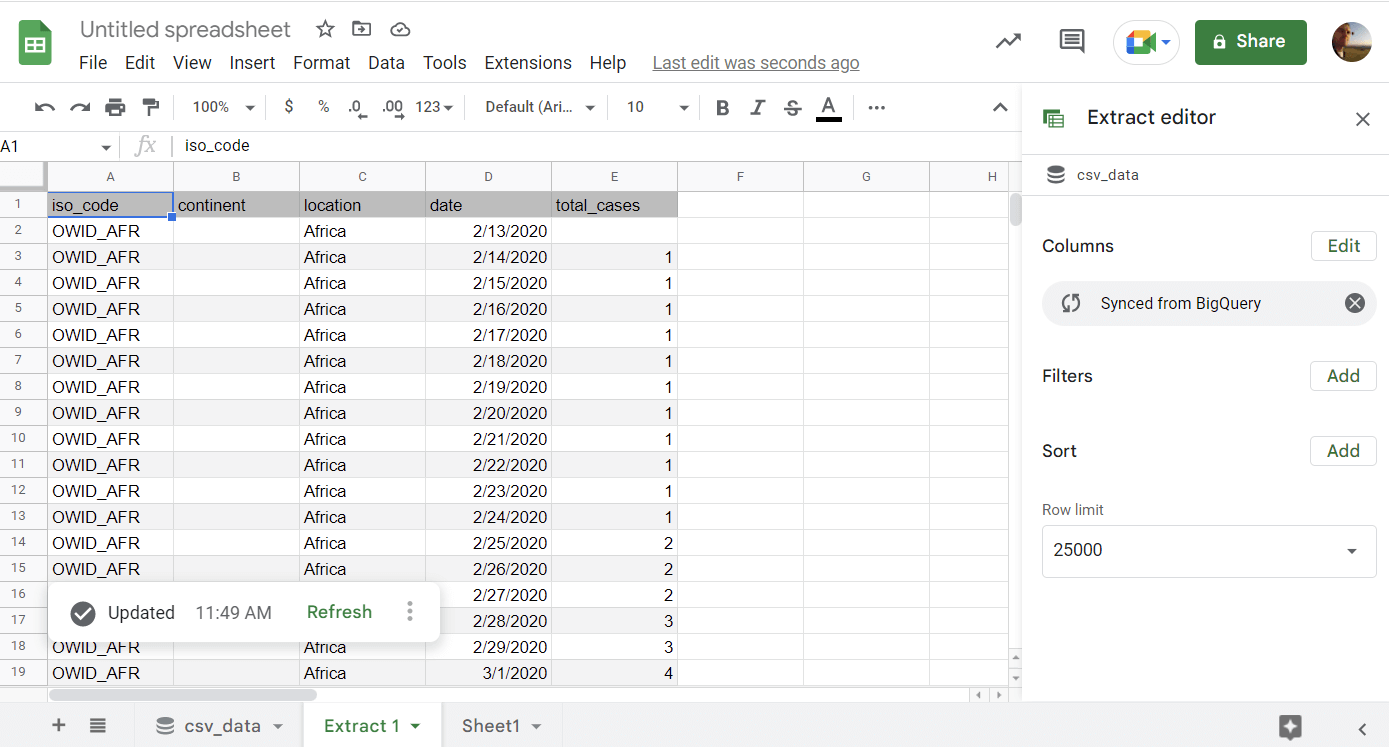2.5 extraer la tabla de bigquery en google sheets