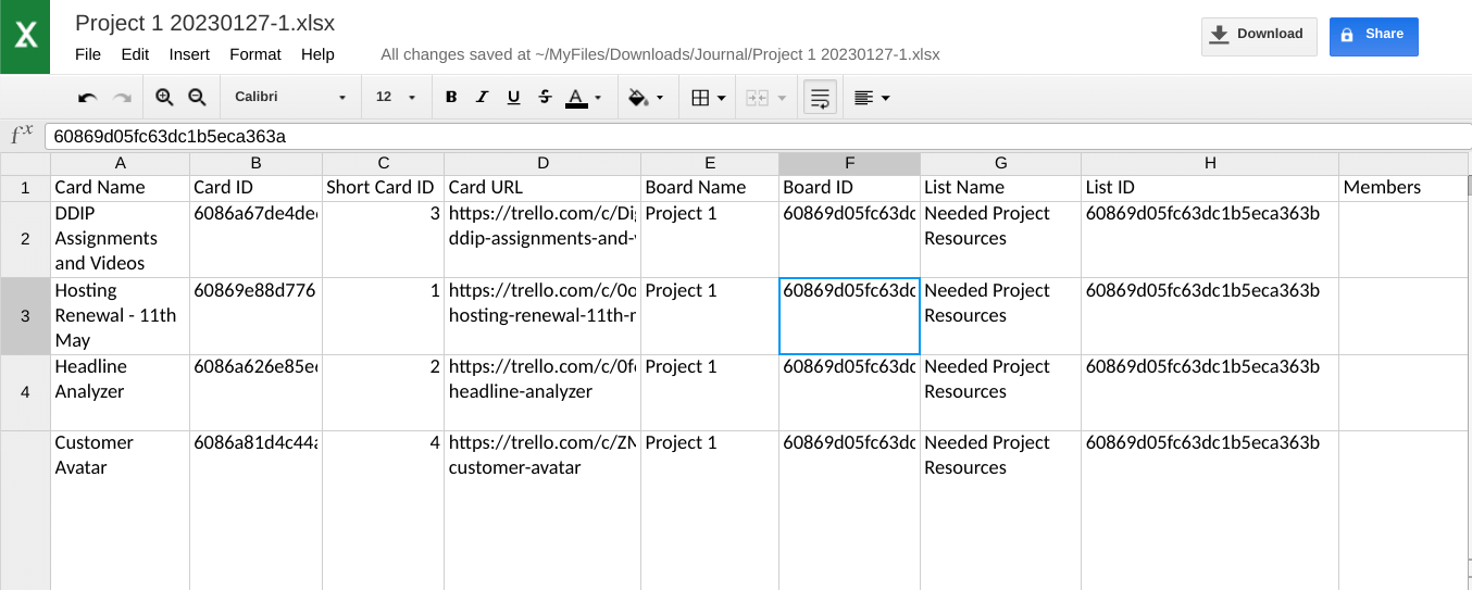 exportación trello csv