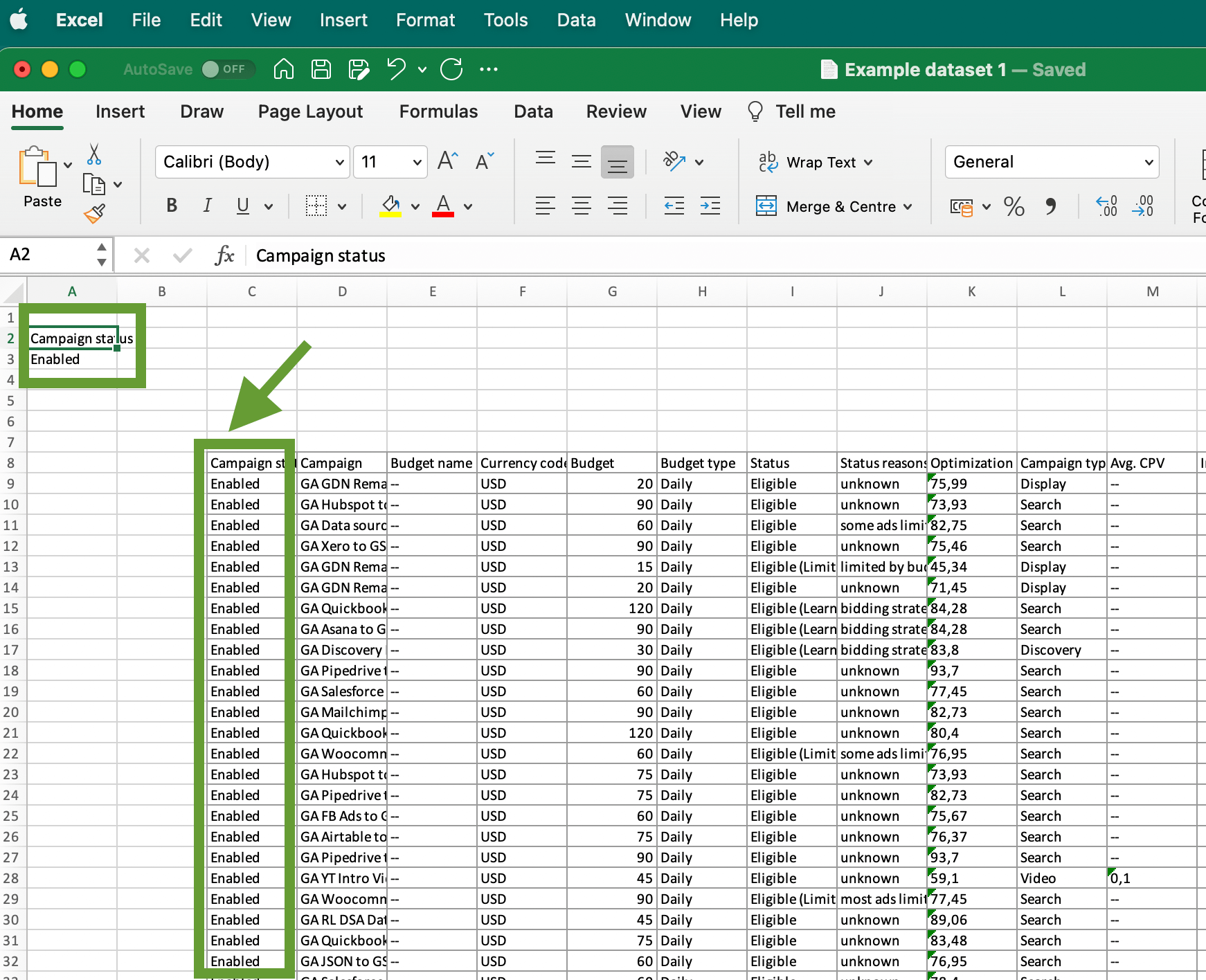 Ejemplo de datos filtrados con filtro avanzado de Excel