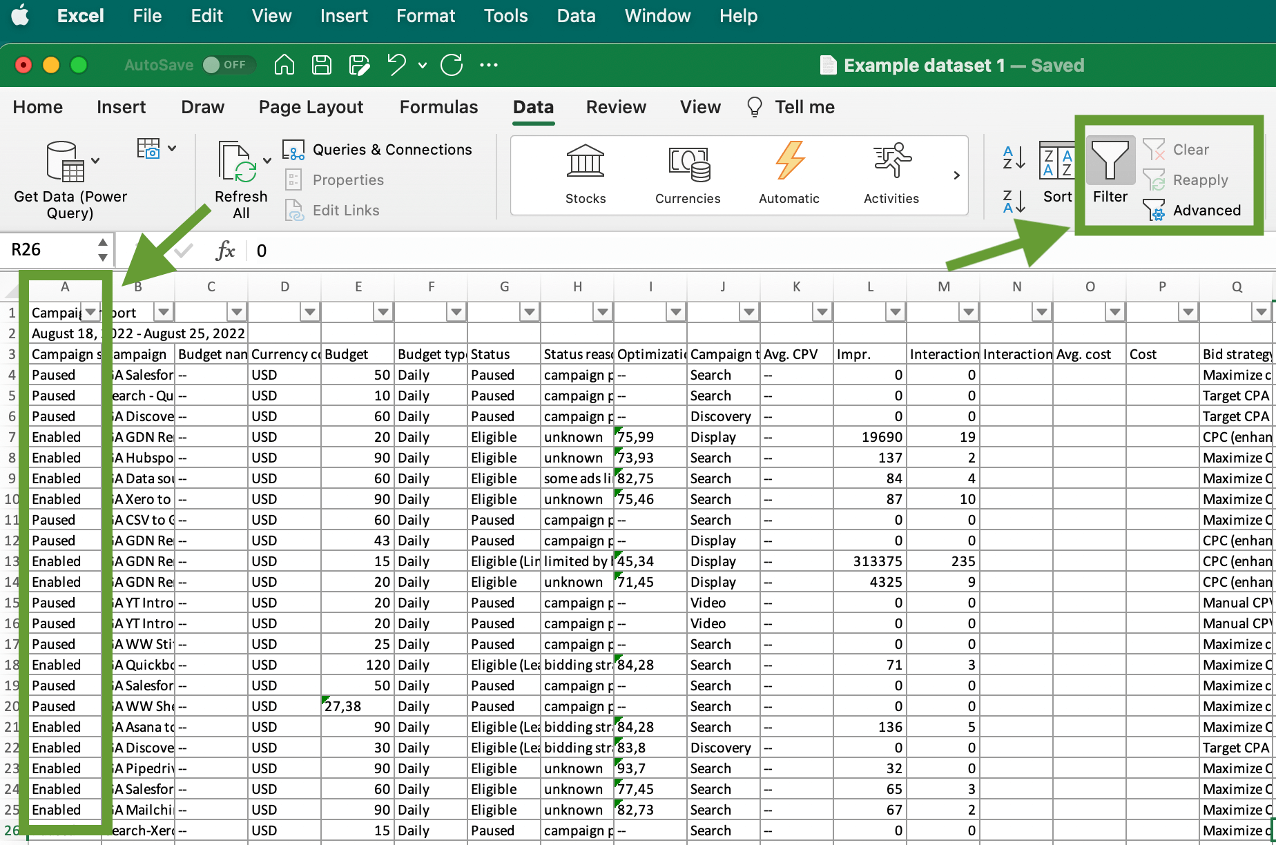 Filtrar datos en Excel