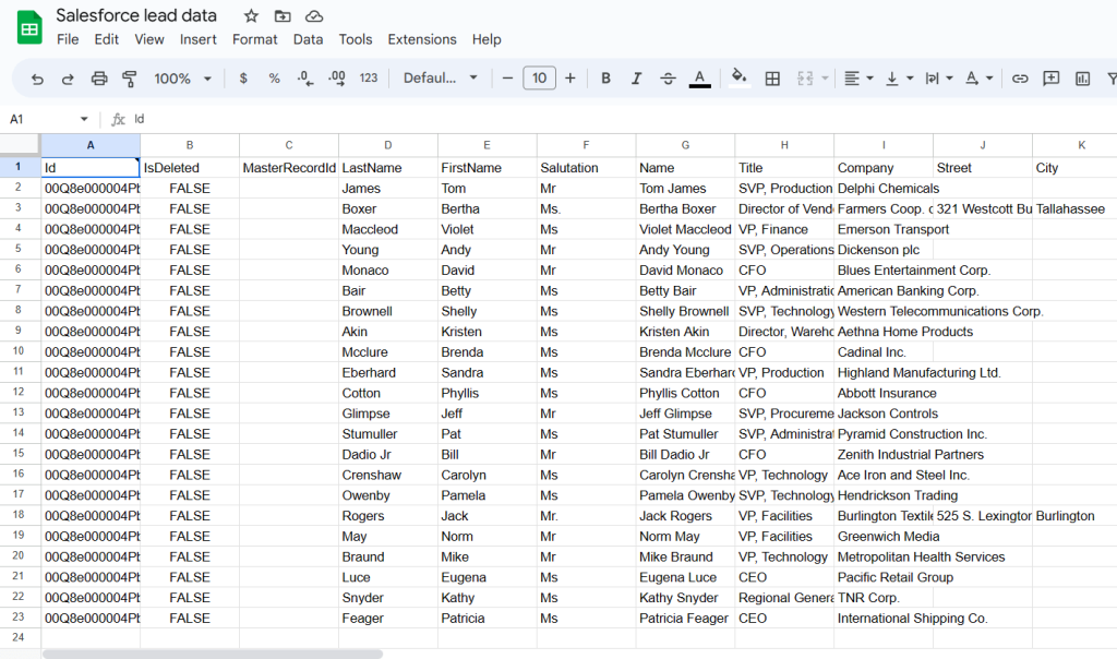10 sf data in google sheets