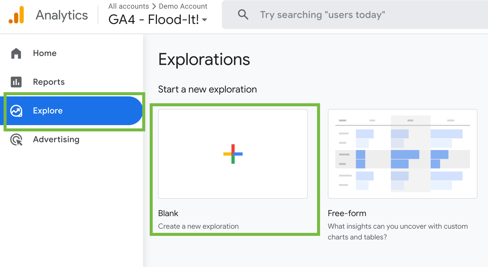 ga4 informes exploración en blanco