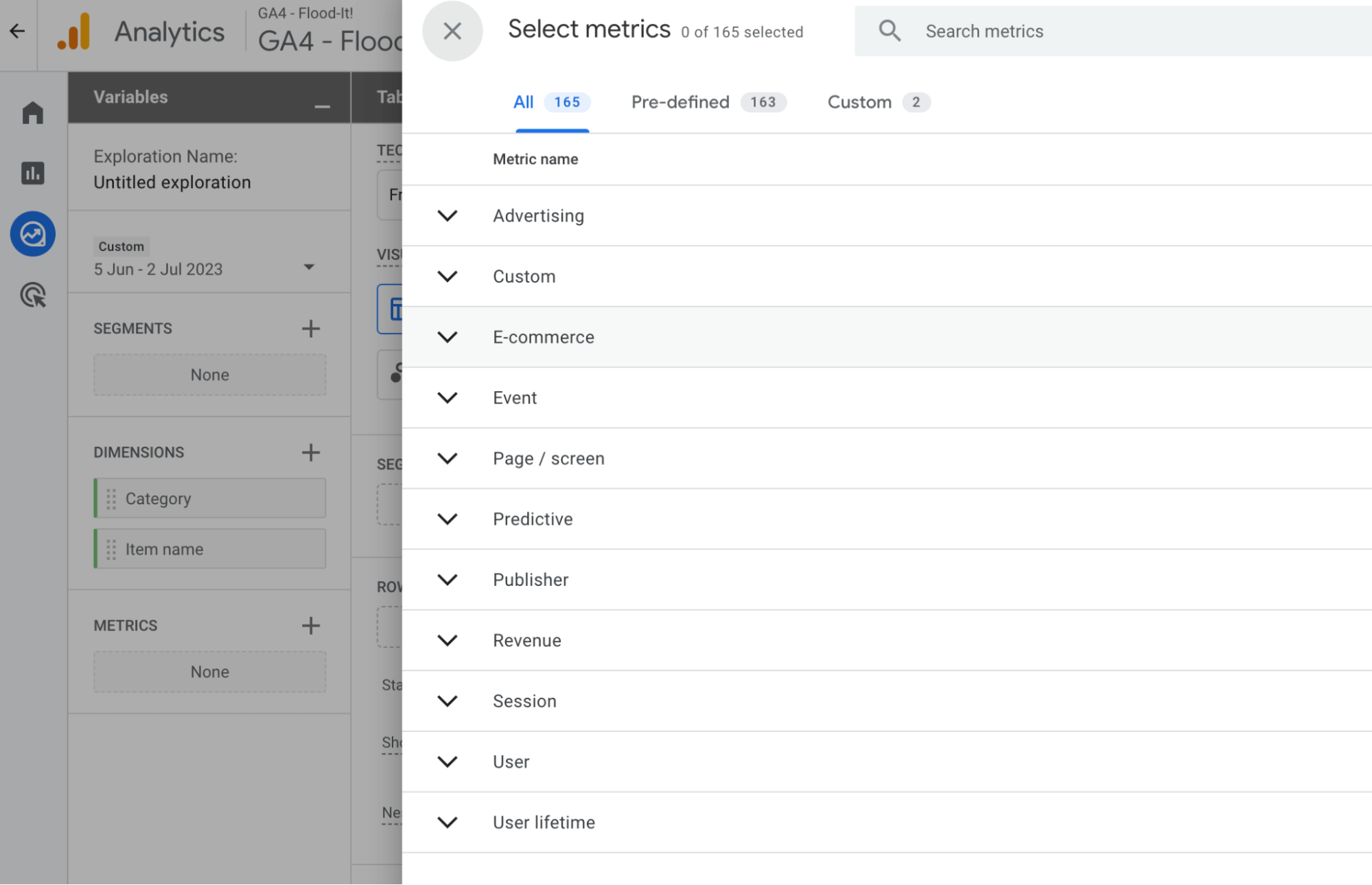 métricas de los informes ga4