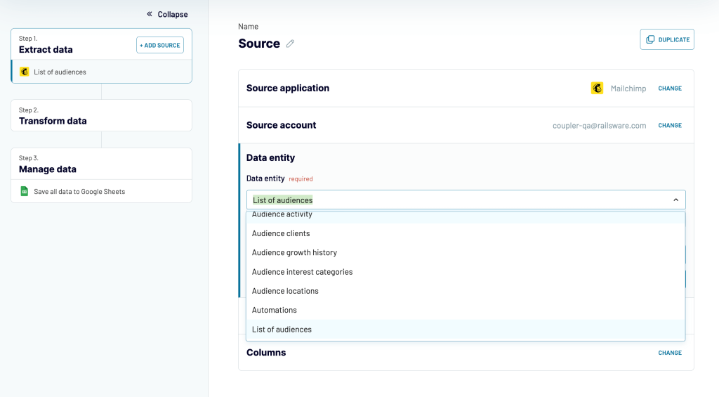 3. Mailchimp list of audiences 1