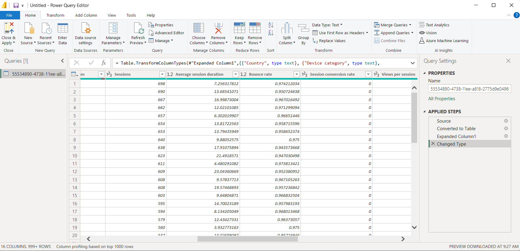 Dados do GA4 no Power BI