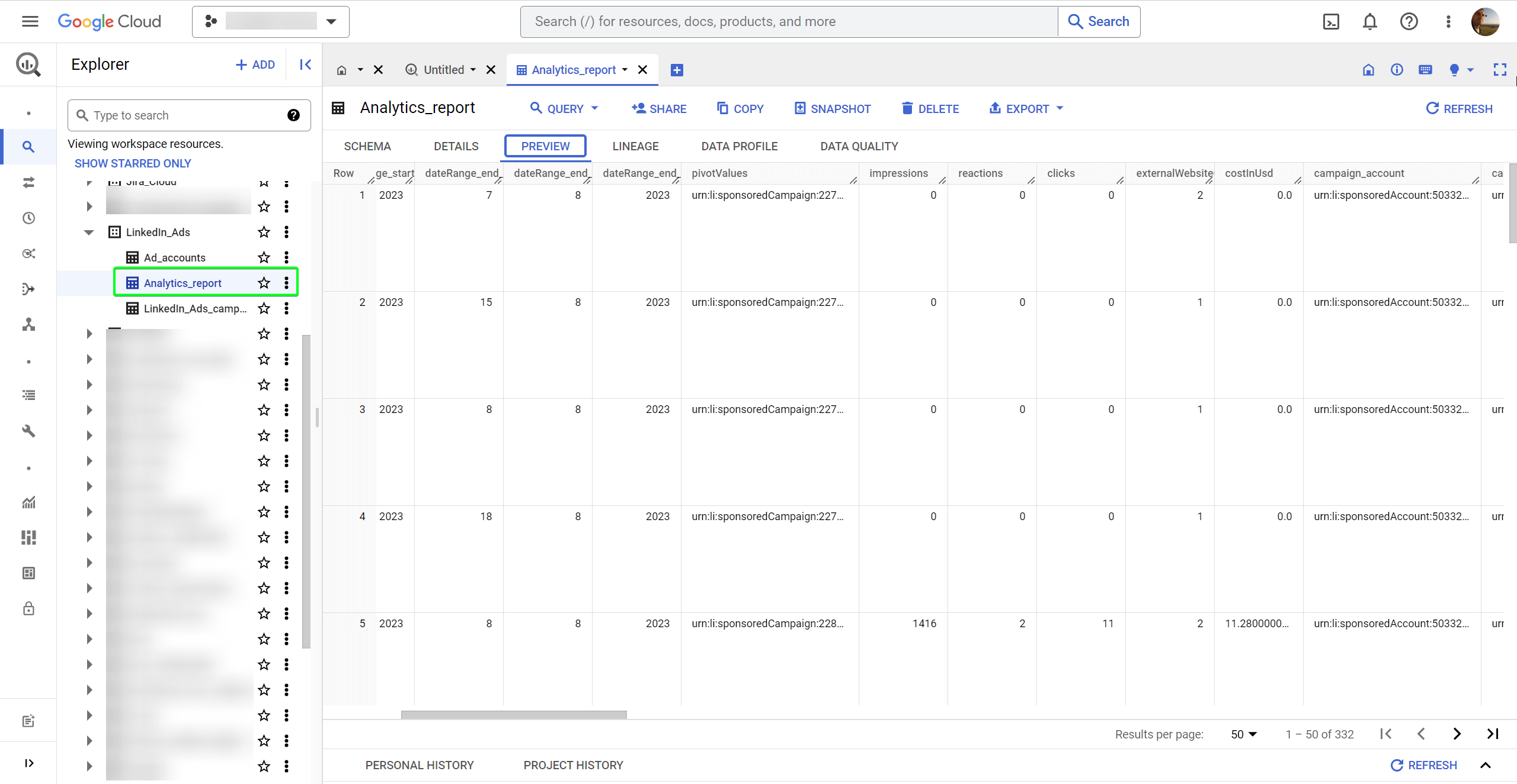 linkedin ads bigquery resultados nuevo