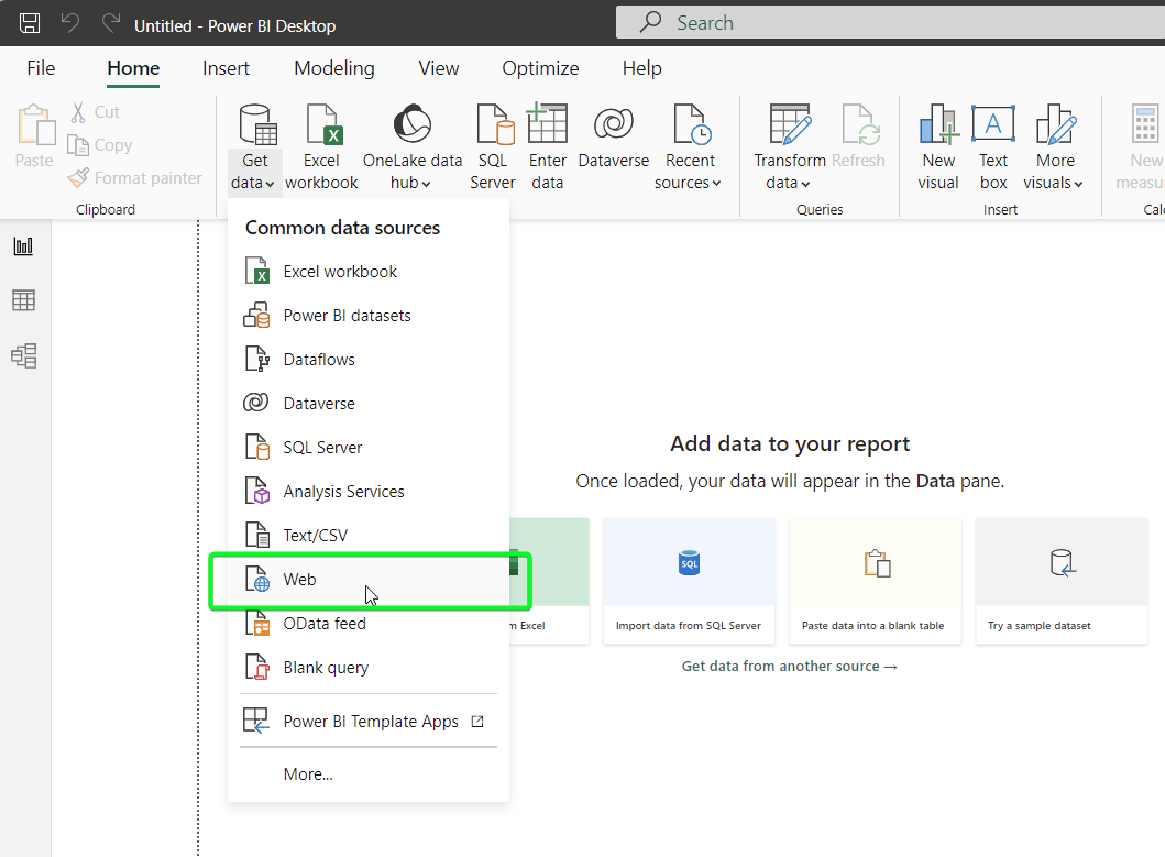 étape 2 shopify power bi récupère les données depuis le web