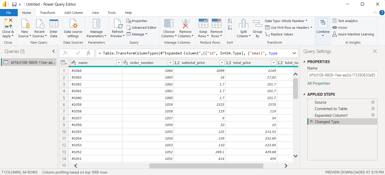 paso 3 shopify power bi power query editor