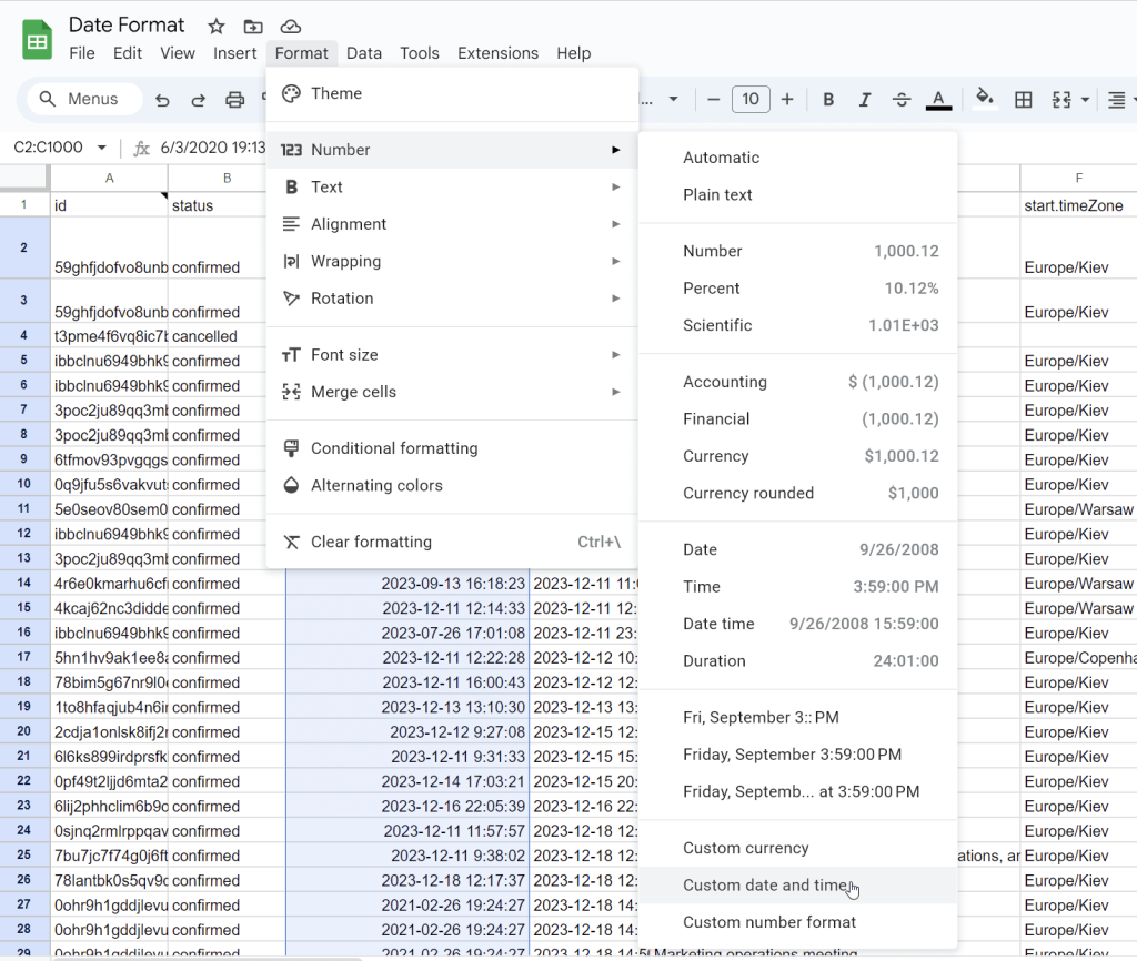 4.1 custom date fromat google sheets