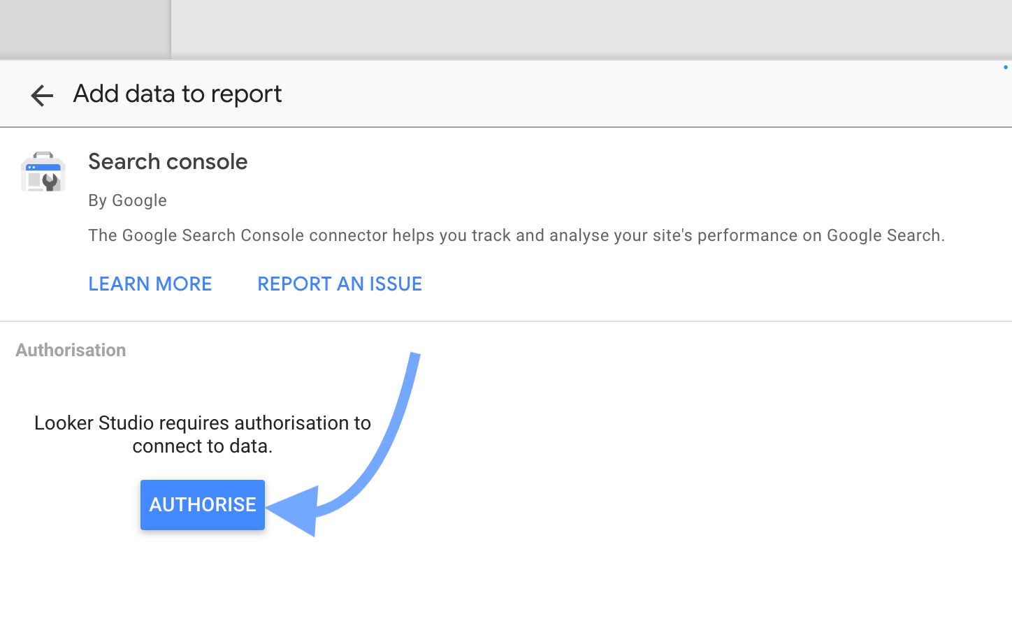 adicionar o console de pesquisa do Google ao looker studio