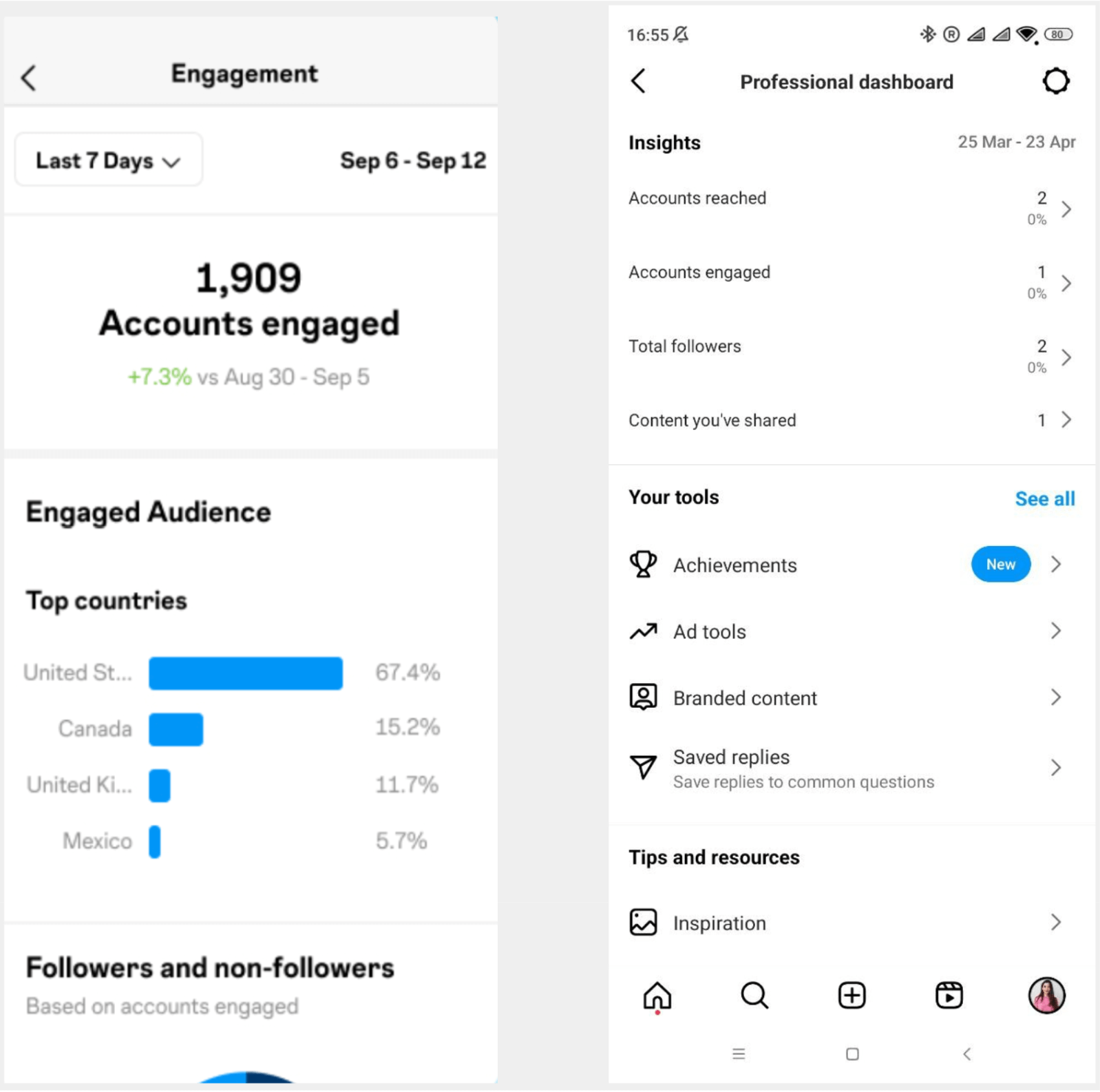 Panel de control nativo de Instagram para empresas