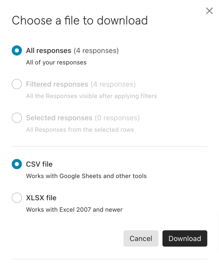 Choose the responses you want to export