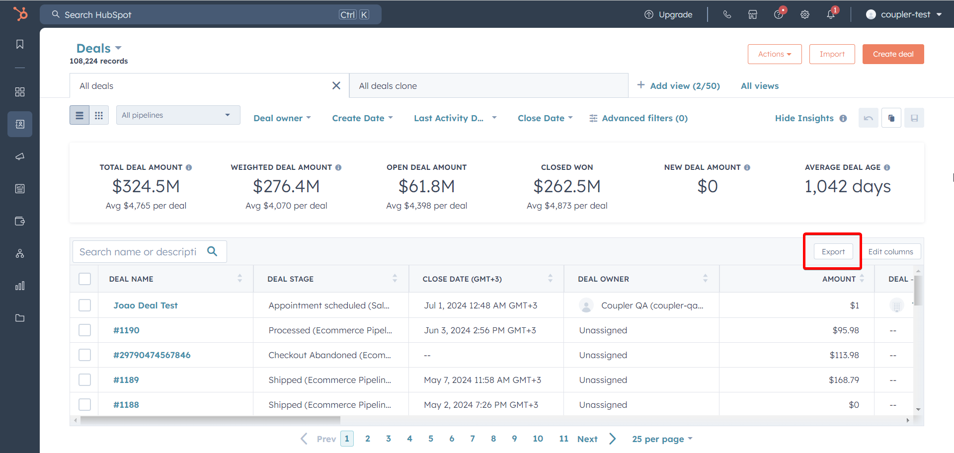 exportar hubspot manualmente