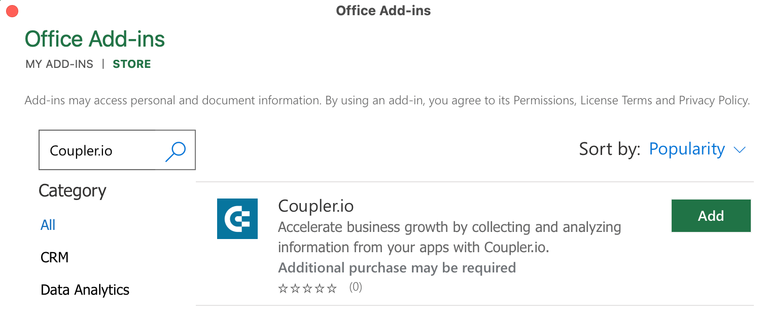 8. Coupler.io add in for Excel