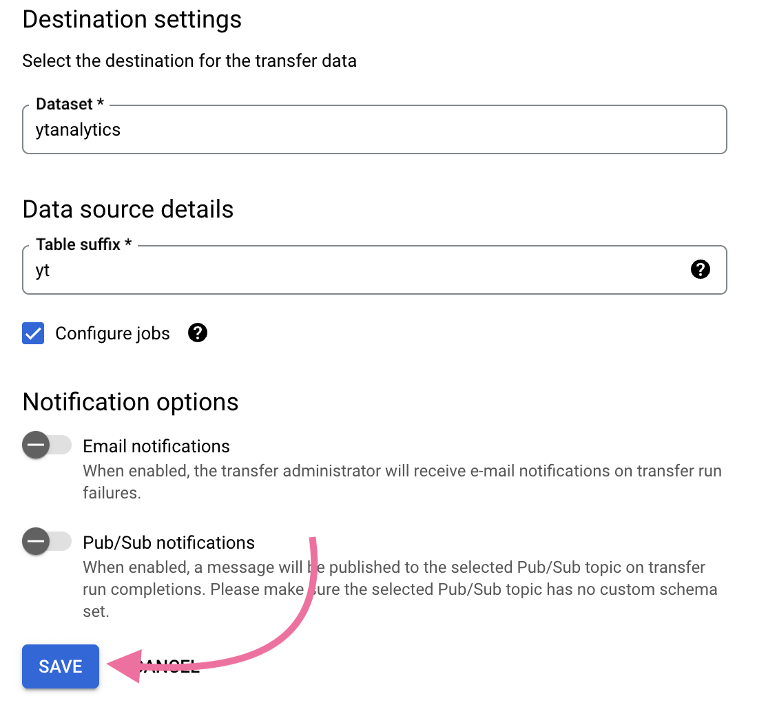 configurar los ajustes de destino