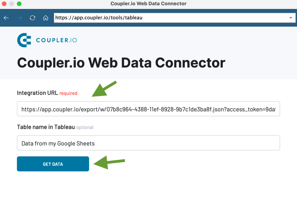 5. paste the integration URL copy