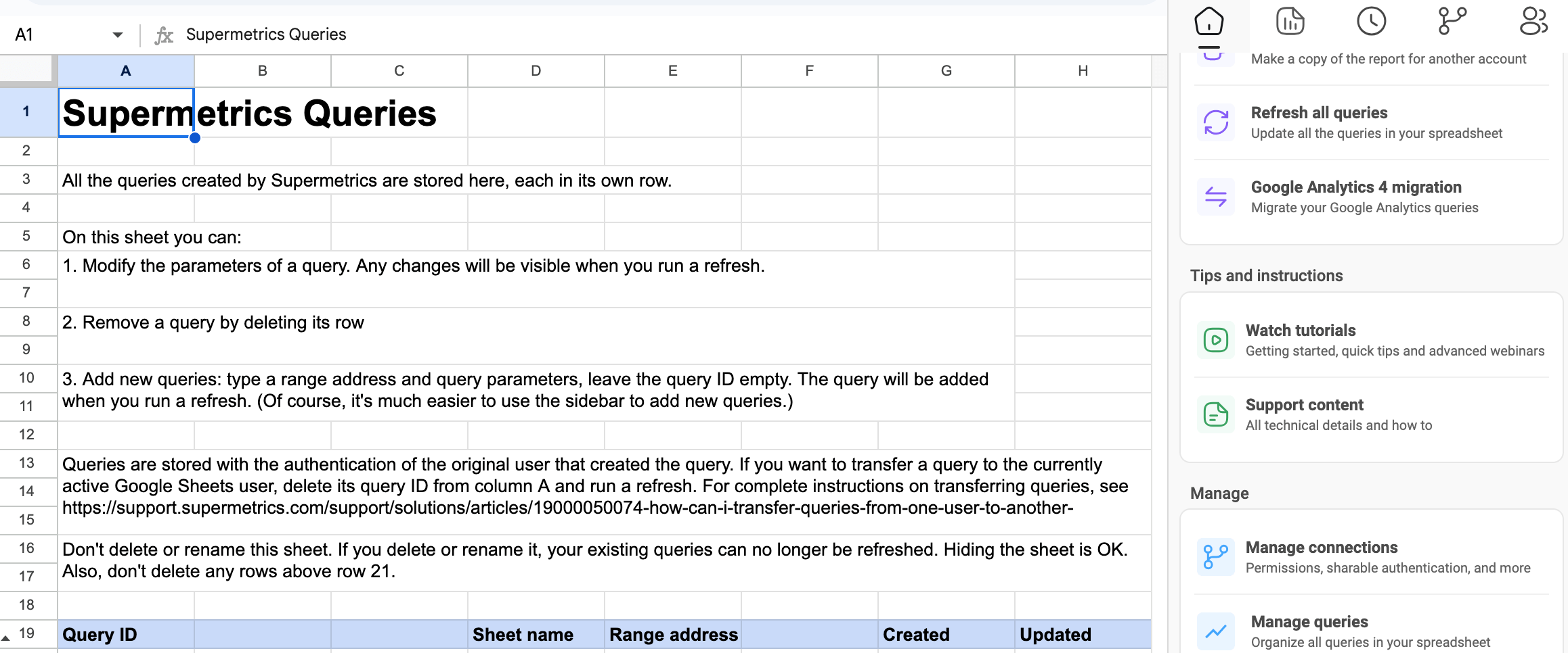 Planilha Supermetrics Queries