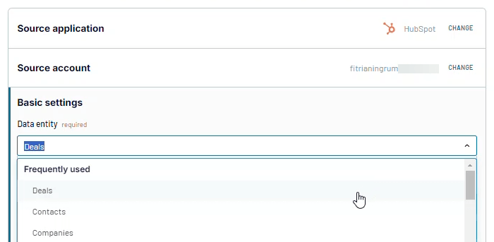 Figure 1.1. Selecting Deals to export using Coupler.io