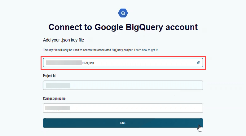 Figure 1.4. Connecting to BigQuery using a JSON key file