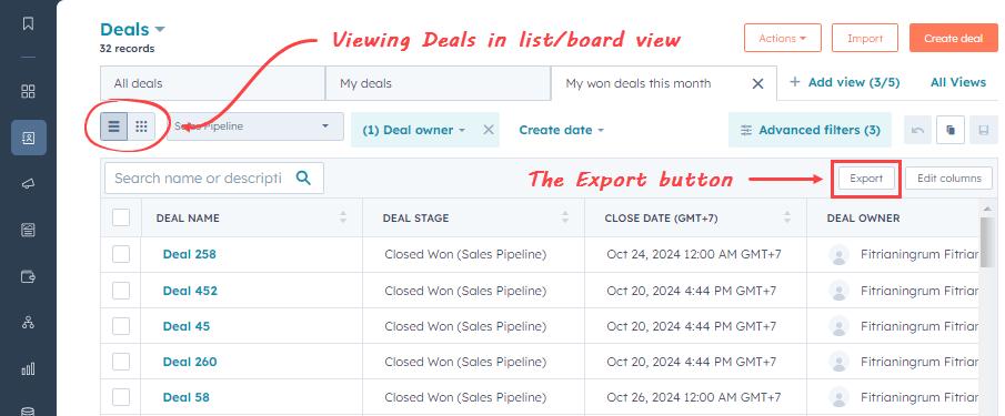 Figure 2.1. The Export button