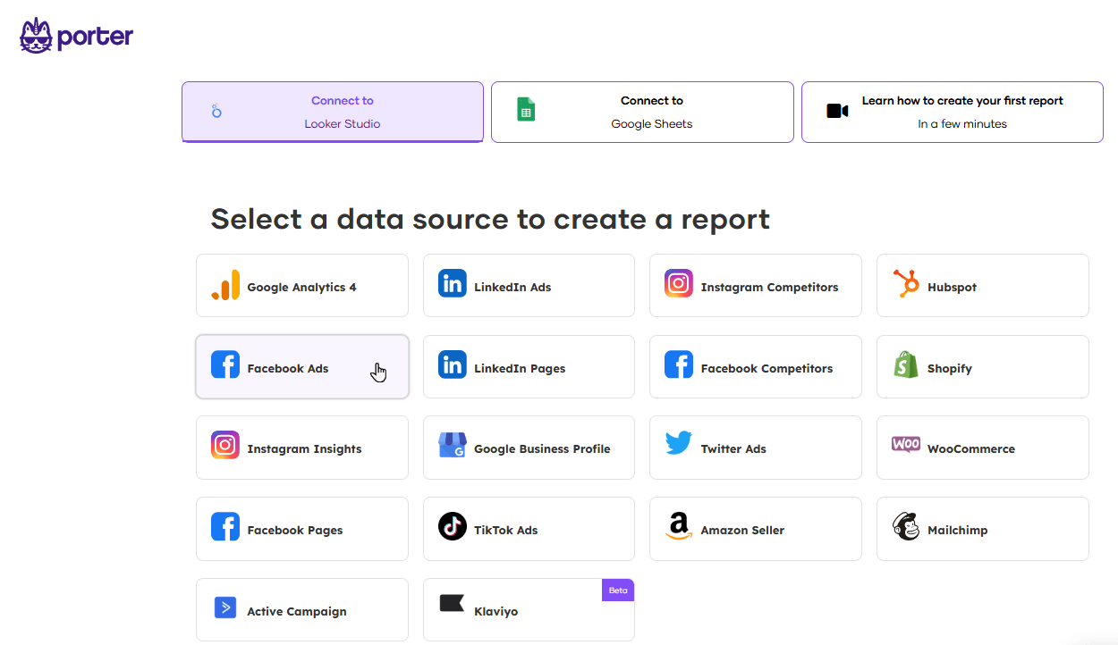 Porter Metrics Conexión a una fuente de datos