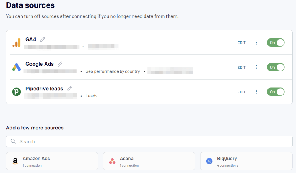 Coupler.io data collection from GA4, Google Ads, Pipidrive