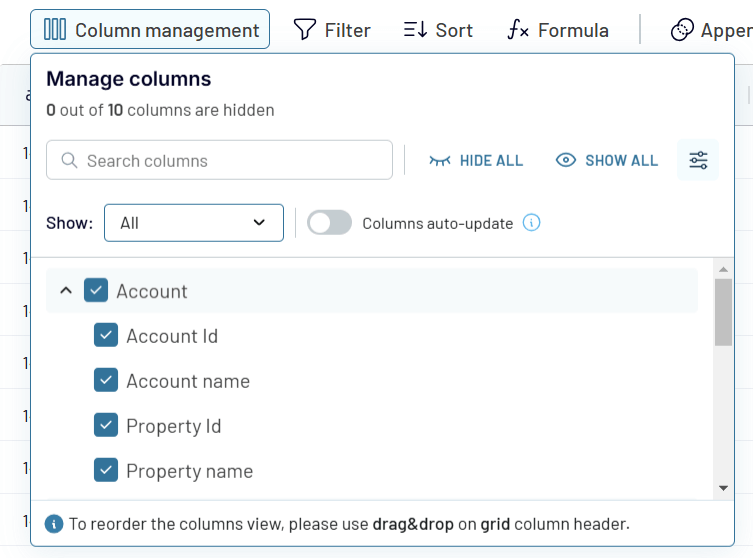 transformation column management