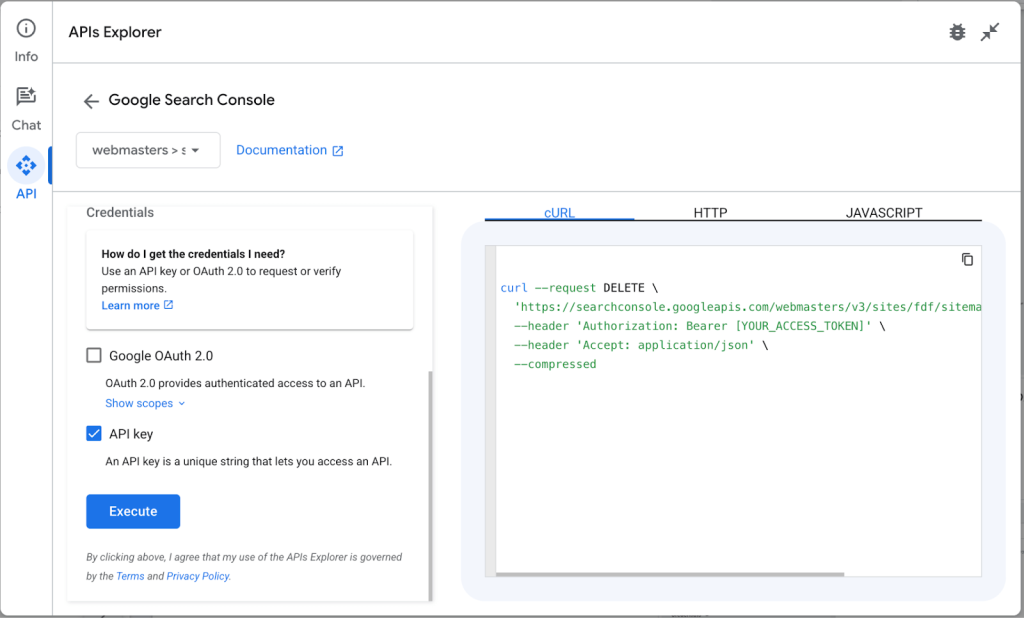 execute request api explorer