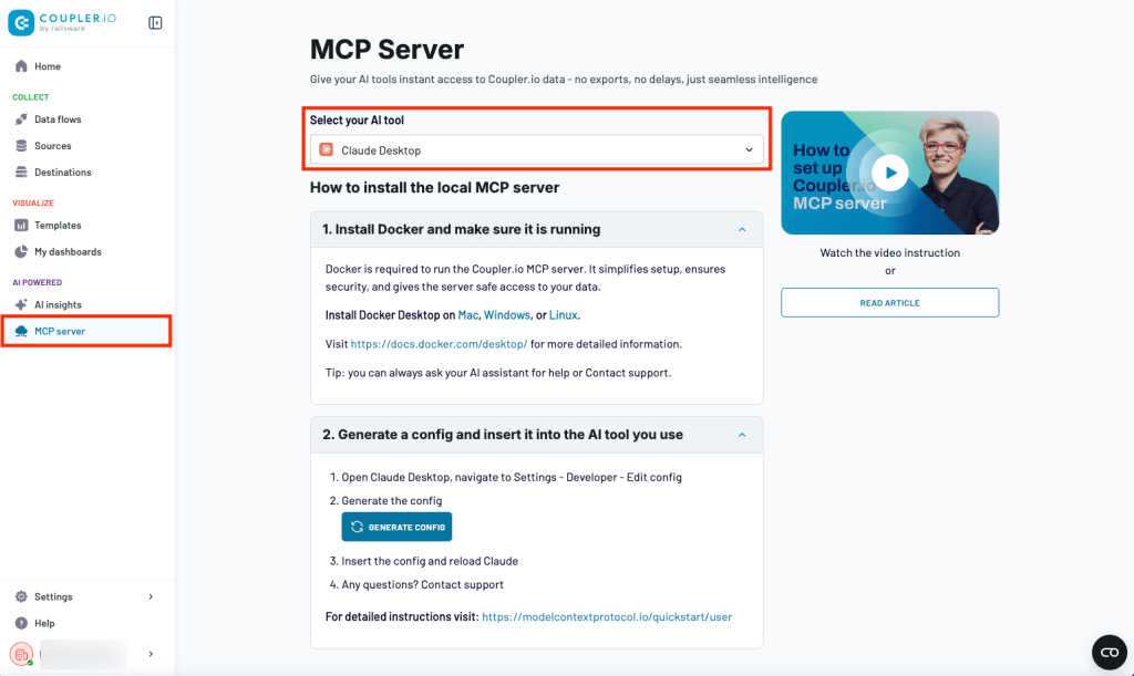 coupler mcp server access server settings in coupler