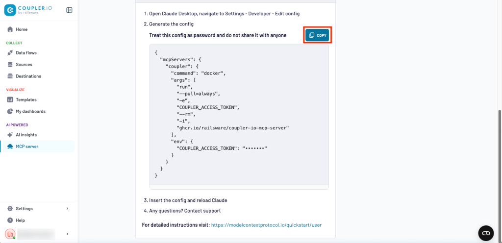 coupler mcp server copy configuration code in coupler